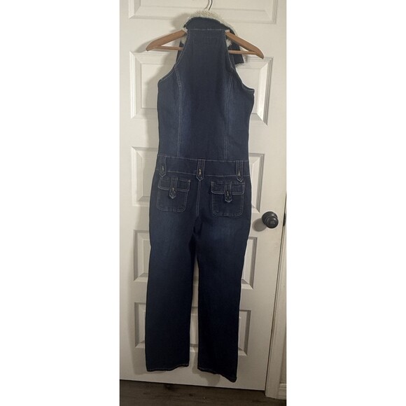 VTG AC-3998 Denim Jumpsuit Womens L Sherpa Collar Dark Wash Bootcut Y2K Festival - Picture 3 of 14